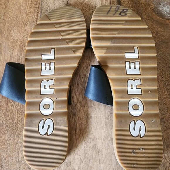 Sorel Ella II Flat Leather Slip-On Black Slide Sandals Womens Size 11 - Picture 11 of 11